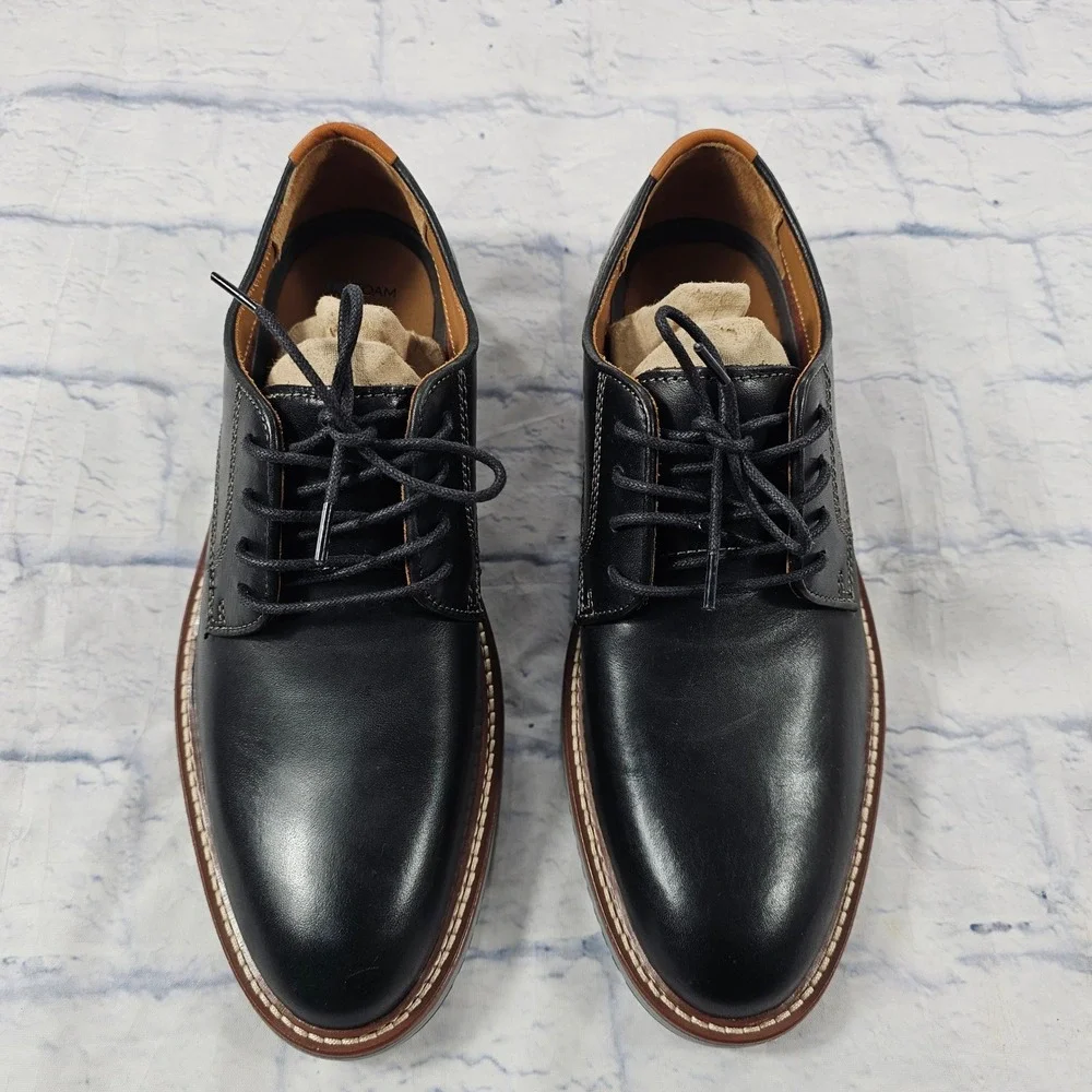 Johnston Murphy Upton Plain Toe Mens 8.5 Black Leather Dress Shoes TRUFOAM